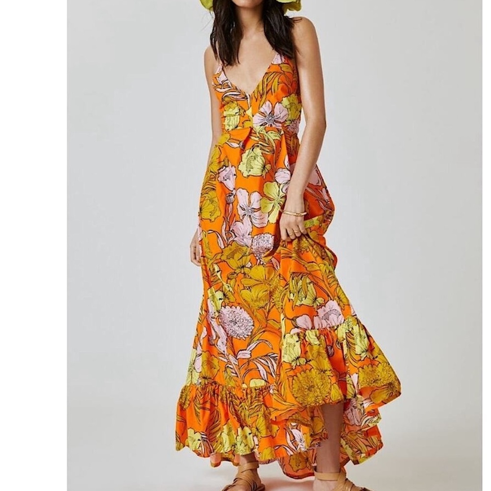 Anthro strappy dress in orange yellow “exploded floral” NEW NWT by Tracey Reese